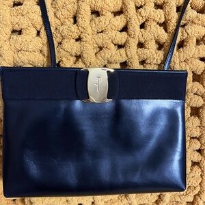 Salvatore Ferragamo Black Leather Clutch/ Crossed body with Gold Accent